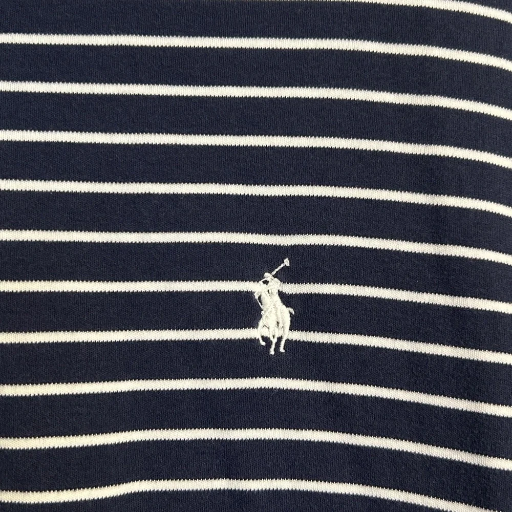 Polo RL Blue and White Striped Jersey Knit Polo